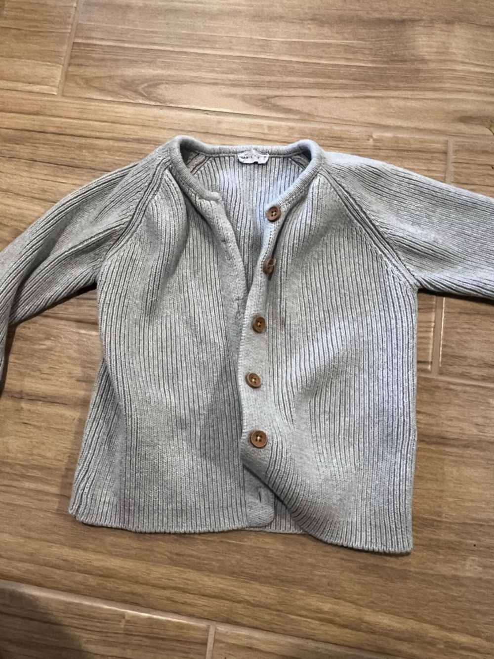 Jamie Kay Ribbed Button-Front Cardigan in Light Gray